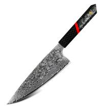 Δαμασκηνό κουζινικό μαχαίρι ZA-37461 - Santoku / Μαύρο / Κόκκινο